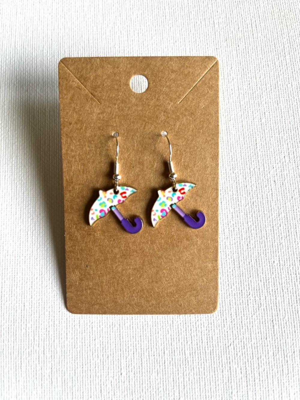 2/$15- Colourful Cheetah Print Umbrella Dangle Earrings - Handmade